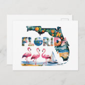 Florida Staat Karte Tropisch Pink Flamingos (Vorne/Hinten)