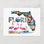 Florida Staat Karte Tropisch Pink Flamingos (Vorderseite)