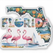 Florida Staat Karte Tropisch Pink Flamingos Aufkleber (Vorderseite)