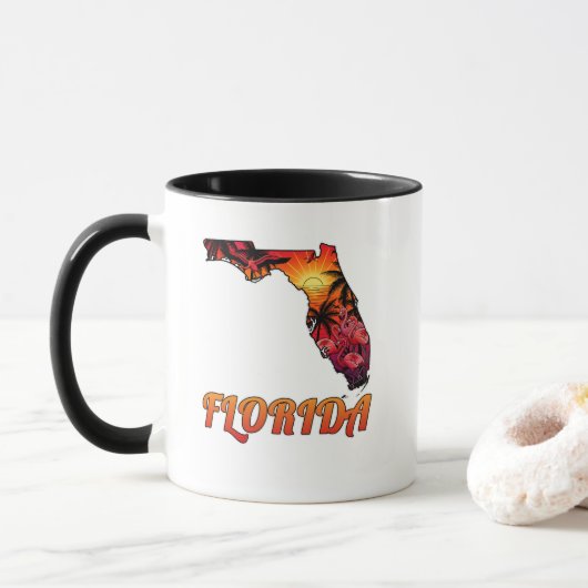 Florida Staat Kontur Palmen Bäume Tattoo Stil Tasse (Mit Donut)