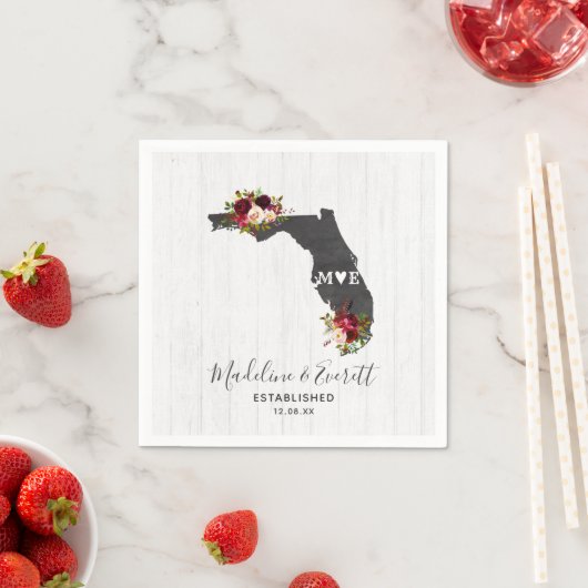 Florida Staat Rustic Wood Wedding Monogram Serviette (Beispiel)