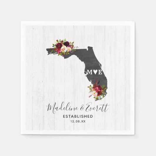 Florida Staat Rustic Wood Wedding Monogram Serviette (Vorderseite)