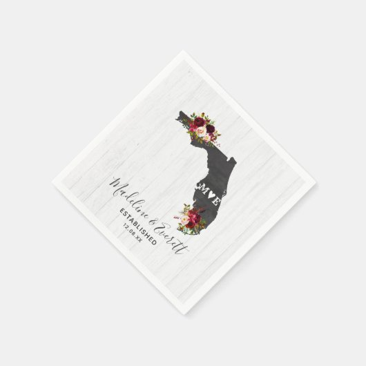 Florida Staat Rustic Wood Wedding Monogram Serviette (Ecke)
