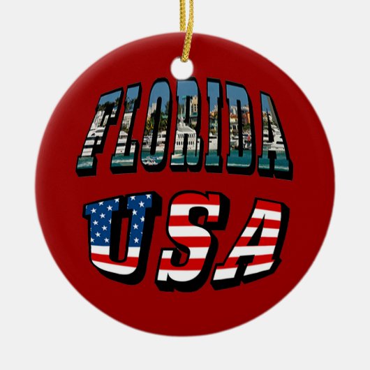 Florida-Staat und USA-Flaggentext Keramik Ornament (Vorne)