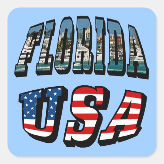 Florida-Staat und USA-Flaggentext Quadratischer Aufkleber (Vorderseite)