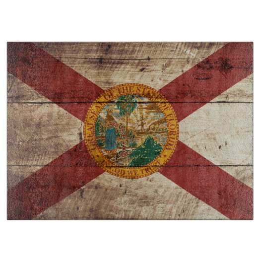 Florida-Staats-Flagge auf altem hölzernem Korn Schneidebrett (Vorderseite)