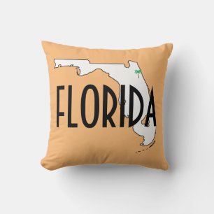 Florida Staatskarte Palmbaum-Typografie Orange Kissen