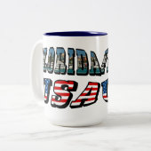 Florida State and USA Flag Text Zweifarbige Tasse (Vorderseite Links)