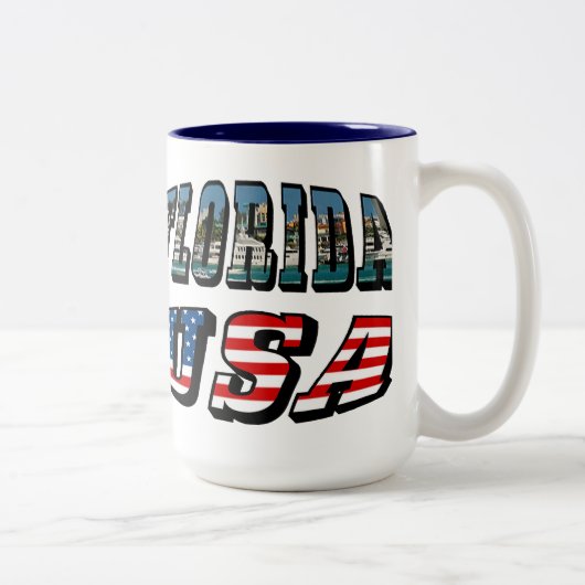 Florida State and USA Flag Text Zweifarbige Tasse (Rechts)