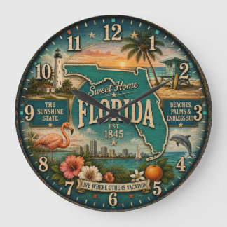 Florida State Heritage Flamingo Beaches Große Wanduhr