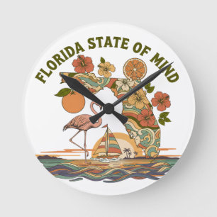 Florida State of Mind Retro Flamingo Segelboot Ges Runde Wanduhr