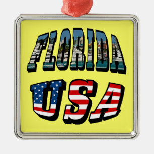 Florida State und USA-Flagge Text Silbernes Ornament