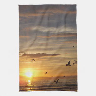 Florida-Strand-Sonnenuntergang mit Vögeln Handtuch