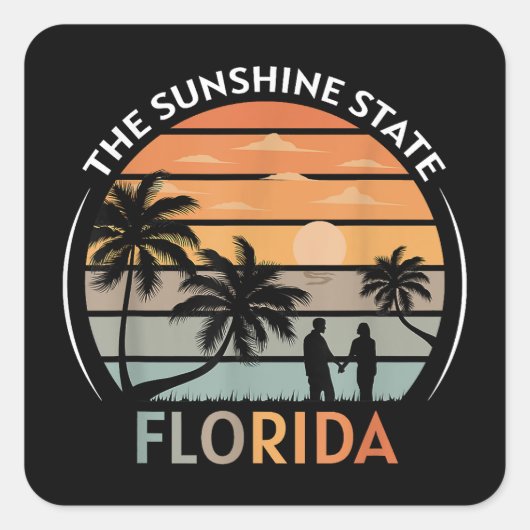 Florida Summer Beach Vintag Sunset Quadratischer Aufkleber (Vorderseite)