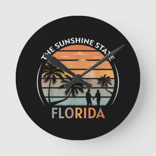 Florida Summer Beach Vintag Sunset Runde Wanduhr