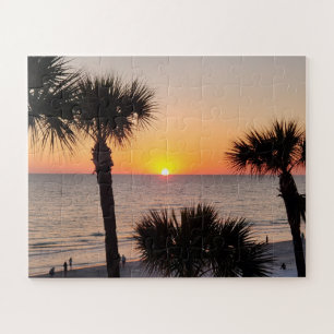 Florida Sunset Gerahmt von Palmen Puzzle