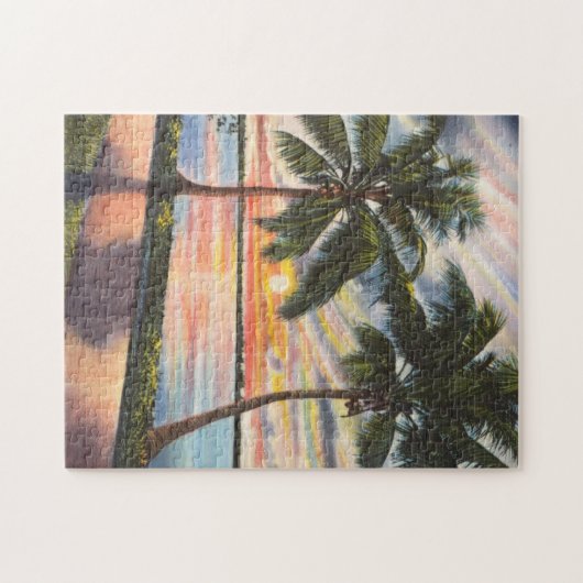 Florida Sunset mit Palmen bunt Puzzle (Horizontal)