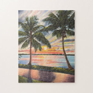 Florida Sunset mit Palmen bunt Puzzle