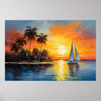 Florida Sunset mit Sailboat Ölgemälde Poster