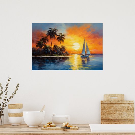 Florida Sunset mit Sailboat Ölgemälde Poster (Küche)