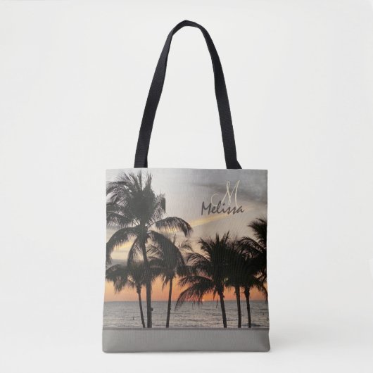 Florida Sunset Palm Tree Monogramm Name Tasche (Vorderseite)