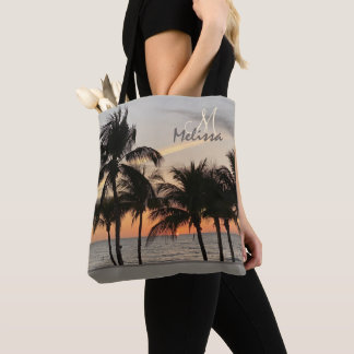 Florida Sunset Palm Tree Monogramm Name Tasche