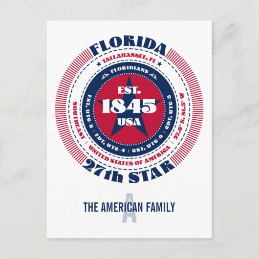 Florida, Tallahassee, FL, Patriotic, Monogramm Postkarte (Vorderseite)