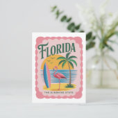 Florida The Sunshine State Retro Flamingo Beach Postkarte (Stehend Vorderseite)