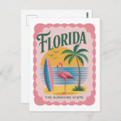 Florida The Sunshine State Retro Flamingo Beach Postkarte (Vorne/Hinten)