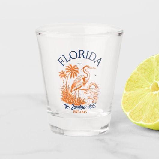 Florida The Sunshine State with Heron & Palm Tree Schnapsglas (Vorderseite)