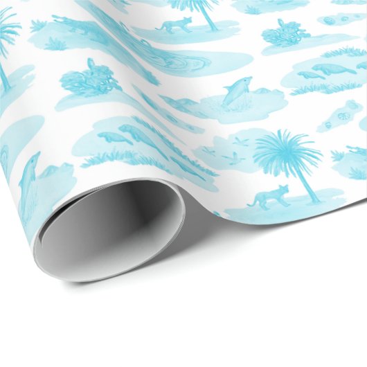 Florida Toile (Türkis) Geschenkpapier (Rolleneckpunkt)