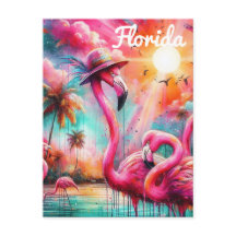Florida Tropical Pink Flamingos Palm Trees Sun