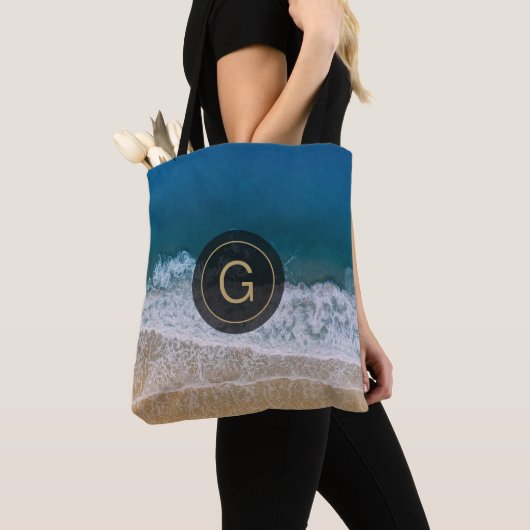 Florida Turquoise Blue Sea & Beach Custom Monogram Tasche (Von Nahem)