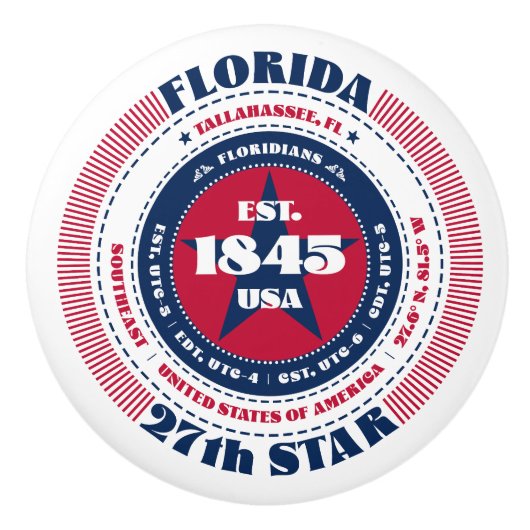 Florida US Staat Red White Blue Typografy Keramikknauf (Vorderseite)