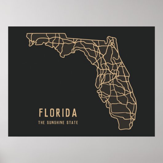 Florida US Staat Road Map - Sunshine Staat Map Poster (Vorne)