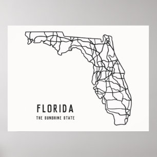 Florida US Staat Road Map - Sunshine Staat Map Poster