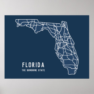 Florida US Staat Road Map - Sunshine Staat Map Poster