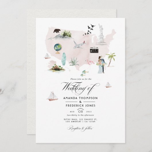 Florida USA Hochzeit in Urlaubsort Foto Einladung (Vorne/Hinten)