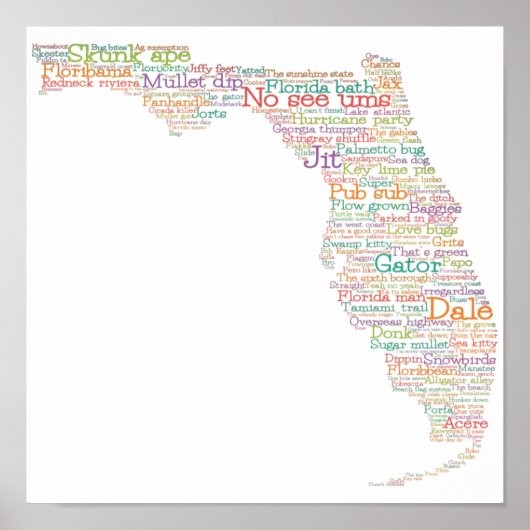 Florida USA Slang Word Karte Poster (Vorne)