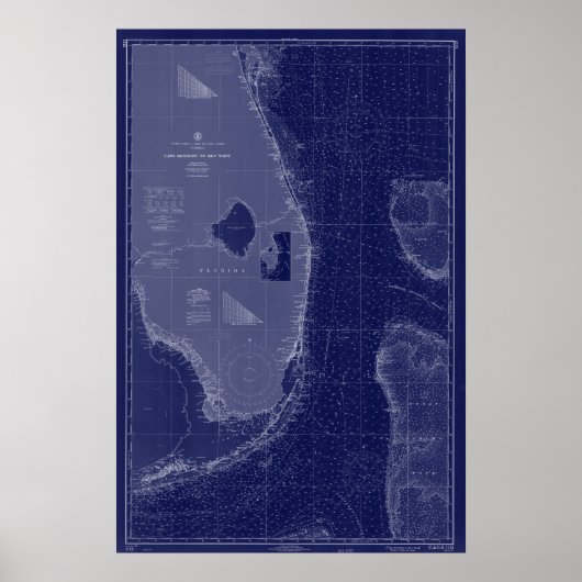 Florida Vintag Map Schöne Karte Blaue Kunst Poster (Vorne)