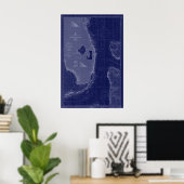 Florida Vintag Map Schöne Karte Blaue Kunst Poster (Heimbüro)