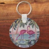 Florida Vintage Flamingos und Palmen Schlüsselanhänger (Vorderseite)