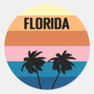 Florida Vintage Sonnenuntergang Palmen Reise Runder Aufkleber