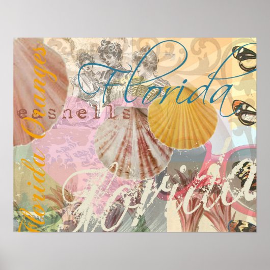 Florida Vintage Travel Beach Seashell Muschel Art Poster (Vorne)