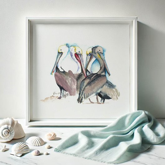 Florida Watercolor Pelican Art Poster