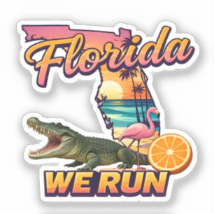 Florida We Run Sonnenuntergang Alligator Flamingo  Aufkleber