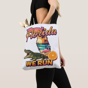 Florida We Run Sonnenuntergang Alligator Flamingo Tasche