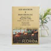 Florida Wedding Einladung Vintag Flamingos (Stehend Vorderseite)