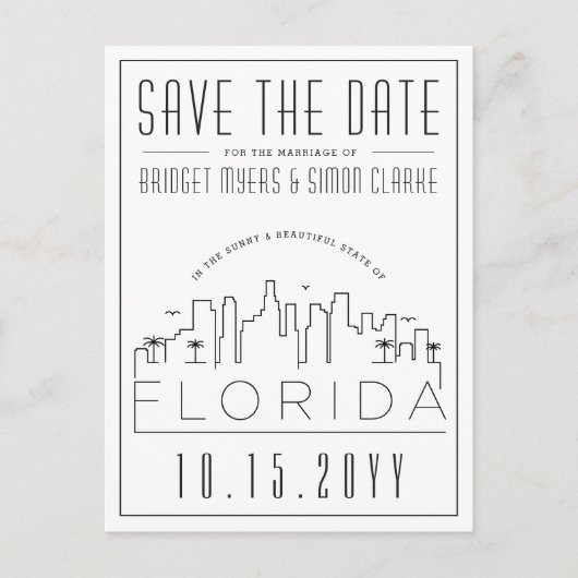 Florida Wedding | Skyline Save the Date Postkarte (Vorderseite)