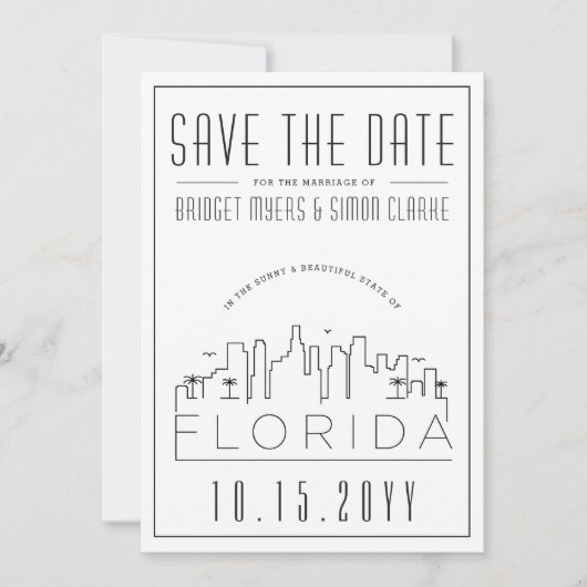Florida Wedding | Stilisierte Skyline Save the Dat Einladung (Vorderseite)
